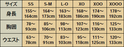 アンダーウォーマー　サイズ表